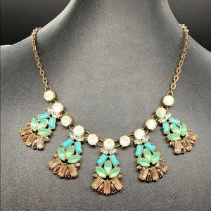 Colorful rhinestone statement necklace blue green